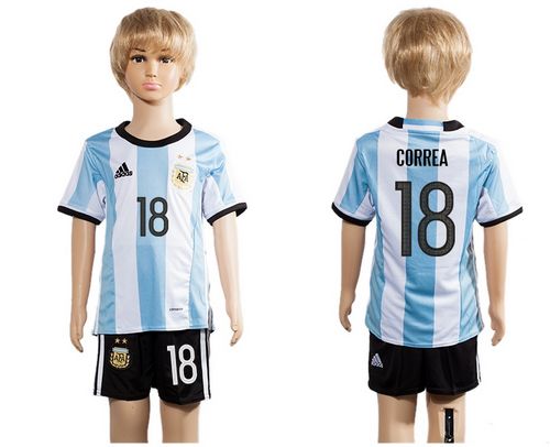 Argentina #18 Correa Home Kid Soccer Country Jersey