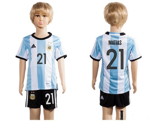 Argentina #21 Matias Home Kid Soccer Country Jersey