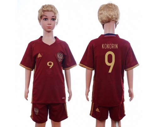 Russia #9 Kokorin Home Kid Soccer Country Jersey