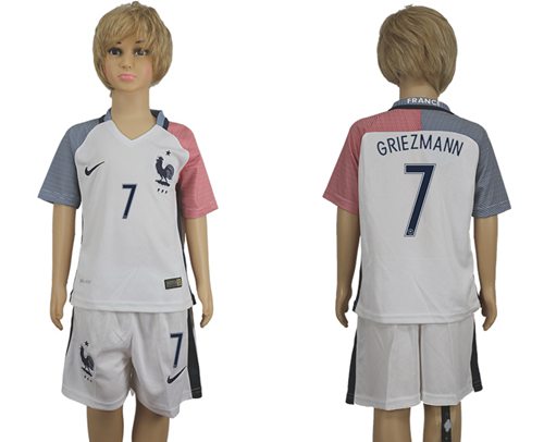France #7 Griezmann Away Kid Soccer Country Jersey