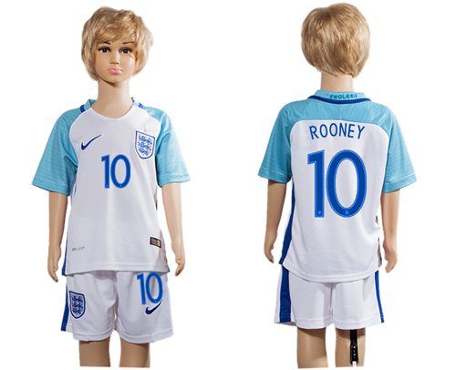 England #10 Rooney Home Kid Soccer Country Jersey