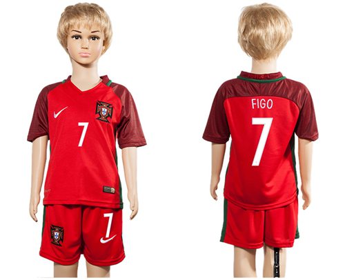 Portugal #7 Figo Home Kid Soccer Country Jersey