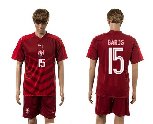 Czech #15 Baros Red Home Soccer Country Jersey