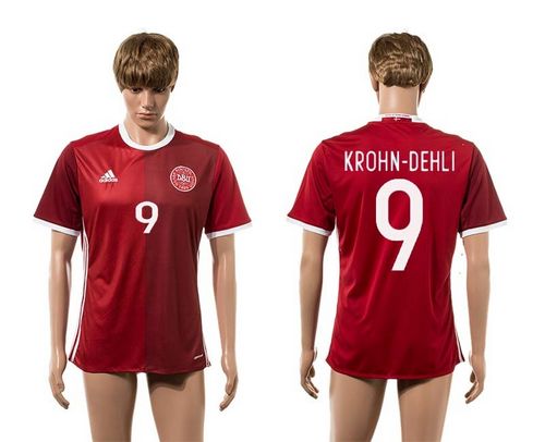 Danmark #9 Krohn Dehli Red Home Soccer Country Jersey