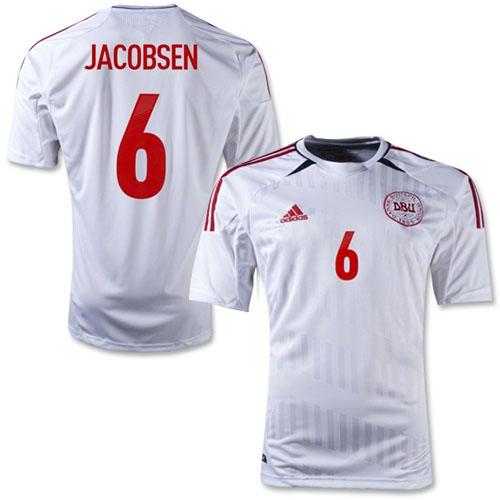Danmark #6 Lars Jacobsen White Away Soccer Country Jersey