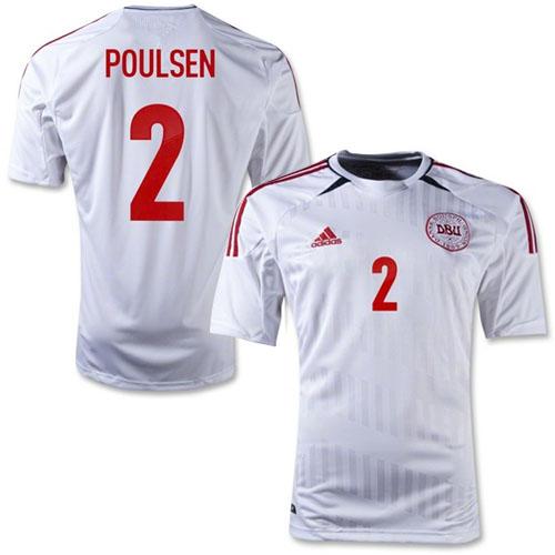 Danmark #2 Christian Poulsen White Away Soccer Country Jersey