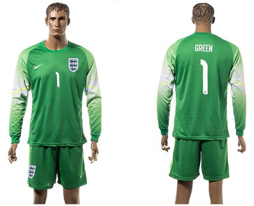 England #1 Green Goalkeeper Green Long Sleeves Soccer Country Jersey