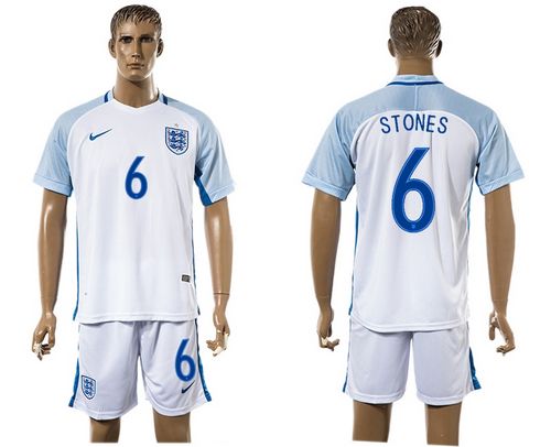 England #6 Stones Home Soccer Country Jersey