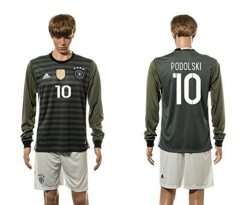Germany #10 Podolski Away Long Sleeve Soccer Country Jersey