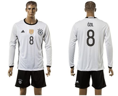 Germany #8 Ozil White Home Long Sleeves Soccer Country Jersey