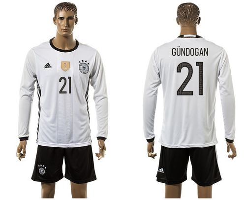 Germany #21 Gundogan White Home Long Sleeves Soccer Country Jersey