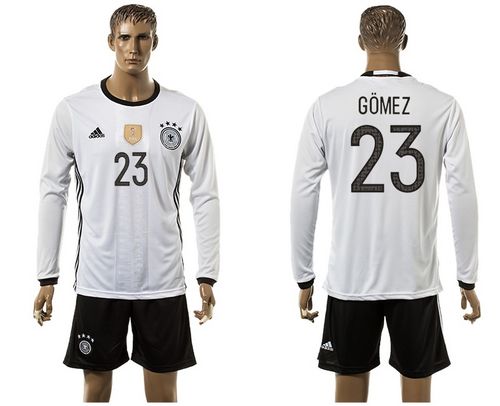 Germany #23 Gomez White Home Long Sleeves Soccer Country Jersey