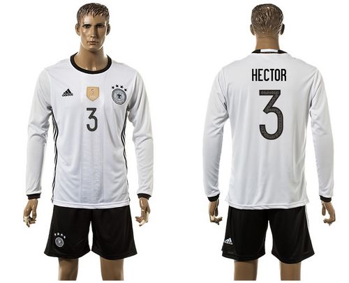 Germany #3 Hector White Home Long Sleeves Soccer Country Jersey