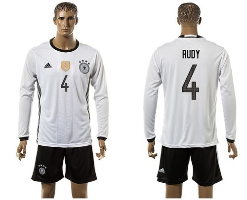 Germany #4 Rudy White Home Long Sleeves Soccer Country Jersey