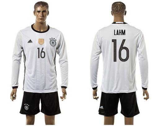 Germany #16 Lahm White Home Long Sleeves Soccer Country Jersey