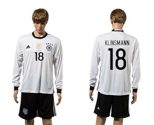 Germany #18 Klinsmann White Home Long Sleeves Soccer Country Jersey