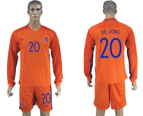 Holland #20 De Jong Home Long Sleeves Soccer Country Jersey