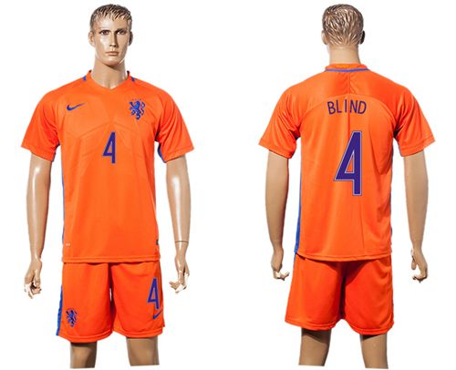 Holland #4 Blind Home Soccer Country Jersey