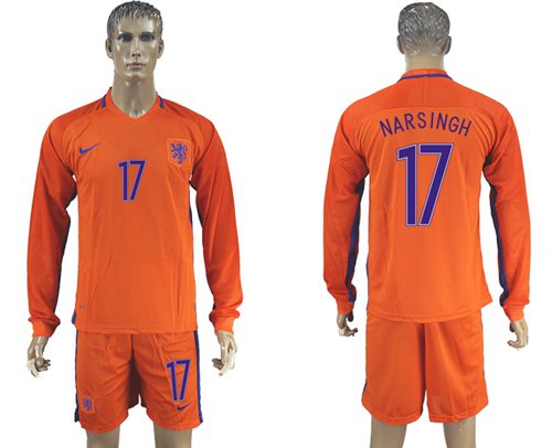 Holland #17 Narsingh Home Long Sleeves Soccer Country Jersey