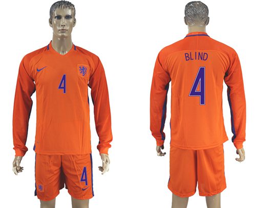 Holland #4 Blind Home Long Sleeves Soccer Country Jersey