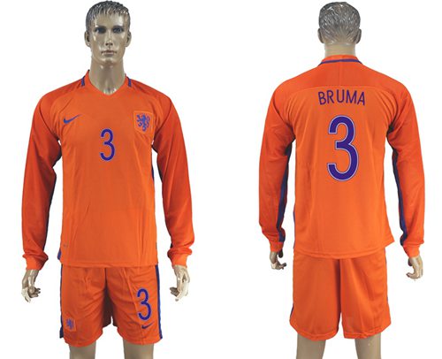 Holland #3 Bruma Home Long Sleeves Soccer Country Jersey