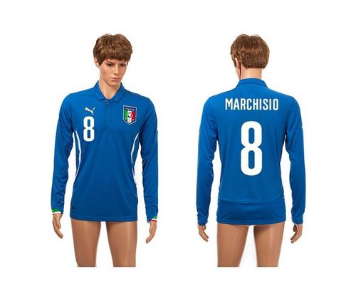 Italy #8 Marchisio Blue Home Long Sleeves Soccer Country Jersey