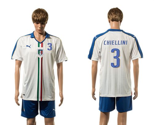 Italy #3 Chiellini White Away Soccer Country Jersey