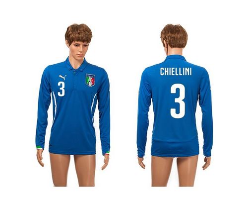 Italy #3 Chiellini Blue Home Long Sleeves Soccer Country Jersey