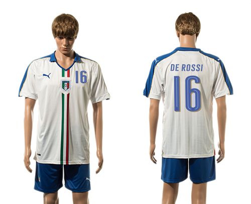 Italy #16 De Rossi White Away Soccer Country Jersey