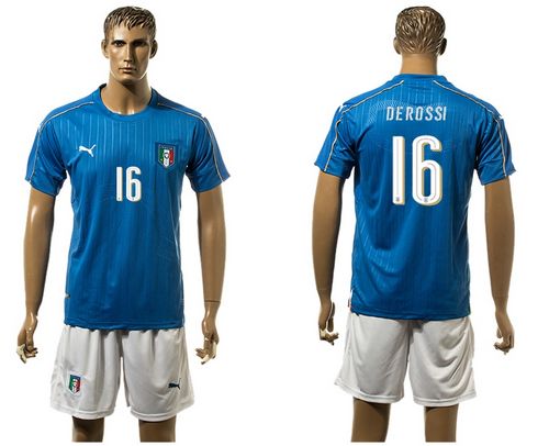 Italy #16 De Rossi Blue Home Soccer Country Jersey