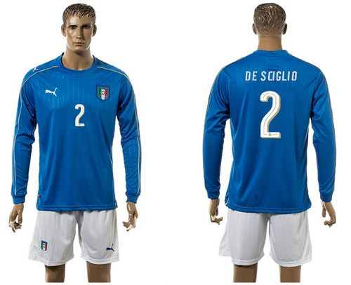 Italy #2 De Sciglio Blue Home Long Sleeves Soccer Country Jersey