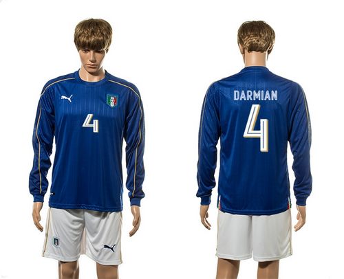 Italy #4 Darmain Blue Home Long Sleeves Soccer Country Jersey