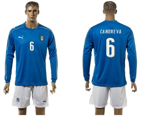 Italy #6 Candreva Blue Home Long Sleeves Soccer Country Jersey