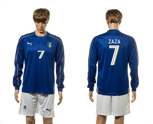Italy #7 Zaza Blue Home Long Sleeves Soccer Country Jersey