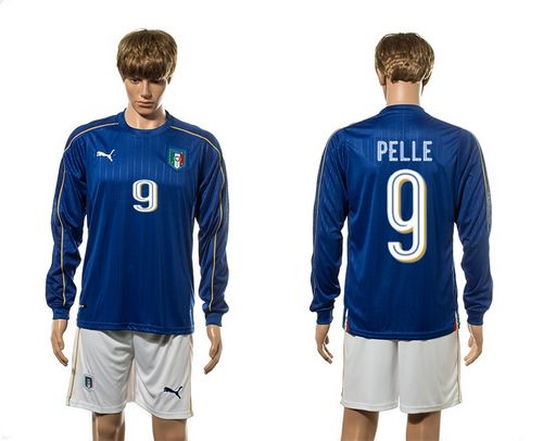 Italy #9 Pelle Blue Home Long Sleeves Soccer Country Jersey