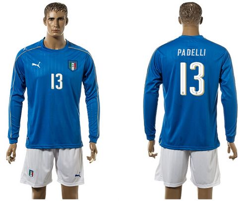 Italy #13 Padelli Blue Home Long Sleeves Soccer Country Jersey