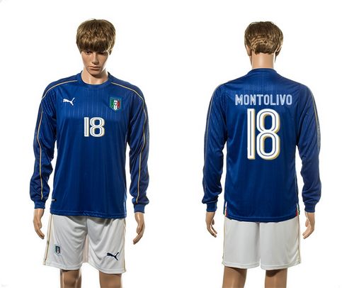 Italy #18 Montolivo Blue Home Long Sleeves Soccer Country Jersey