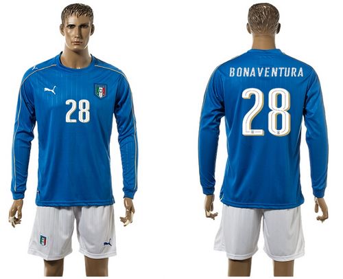 Italy #28 Bonaventura Blue Home Long Sleeves Soccer Country Jersey