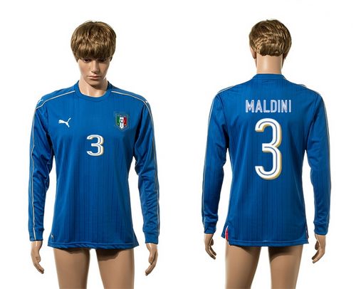 Italy #3 Maldini Blue Home Long Sleeves Soccer Country Jersey