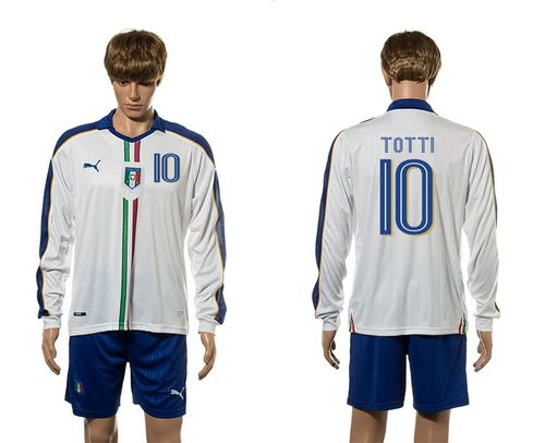 Italy #10 Totti White Away Long Sleeves Soccer Country Jersey