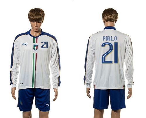Italy #21 Pirlo White Away Long Sleeves Soccer Country Jersey