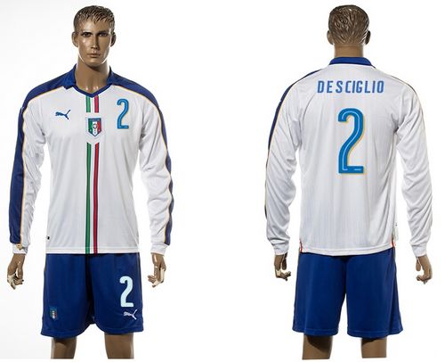 Italy #2 De Sciglio White Away Long Sleeves Soccer Country Jersey