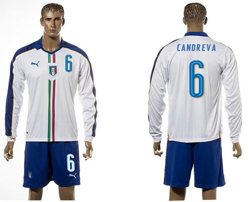Italy #6 Candreva White Away Long Sleeves Soccer Country Jersey