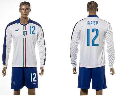 Italy #12 Sirigu White Away Long Sleeves Soccer Country Jersey