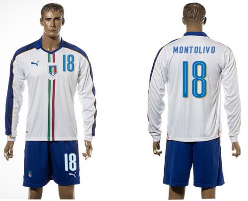 Italy #18 Montolivo White Away Long Sleeves Soccer Country Jersey