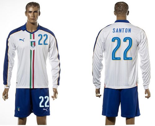 Italy #22 Santon White Away Long Sleeves Soccer Country Jersey