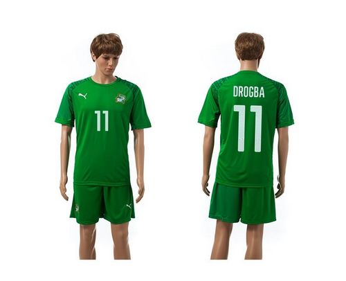 Cote d'lvoire #11 Drogba All Green Soccer Country Jersey
