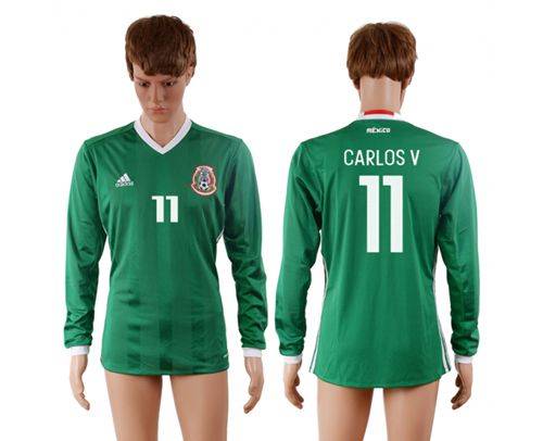 Mexico #11 Carlos V Home Long Sleeves Soccer Country Jersey