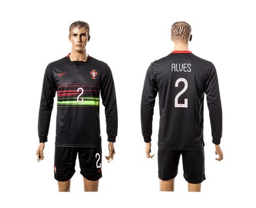 Portugal #2 Alves Away Long Sleeves Soccer Country Jersey
