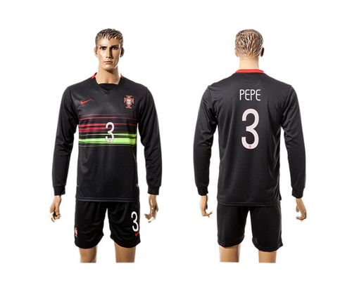 Portugal #3 Pepe Away Long Sleeves Soccer Country Jersey